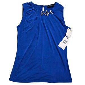 NWT Ivanka Trump Blue and Gold Accent Sleeveless Tank Top Size XS